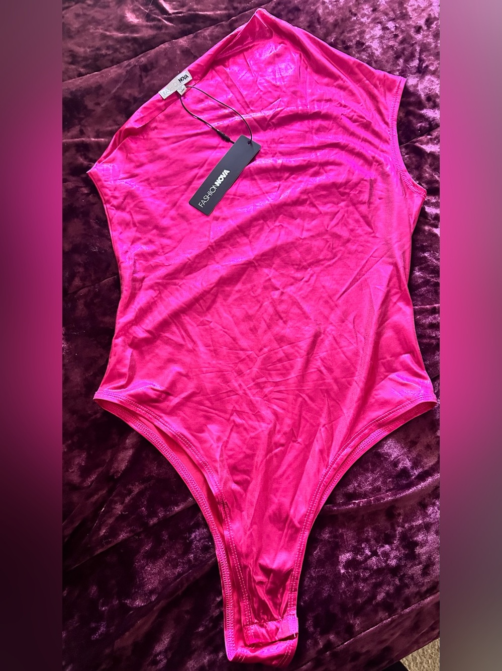Fashion Nova Metallic Hot Pink One-Shoulder Body-Suit - Picture 5 of 5